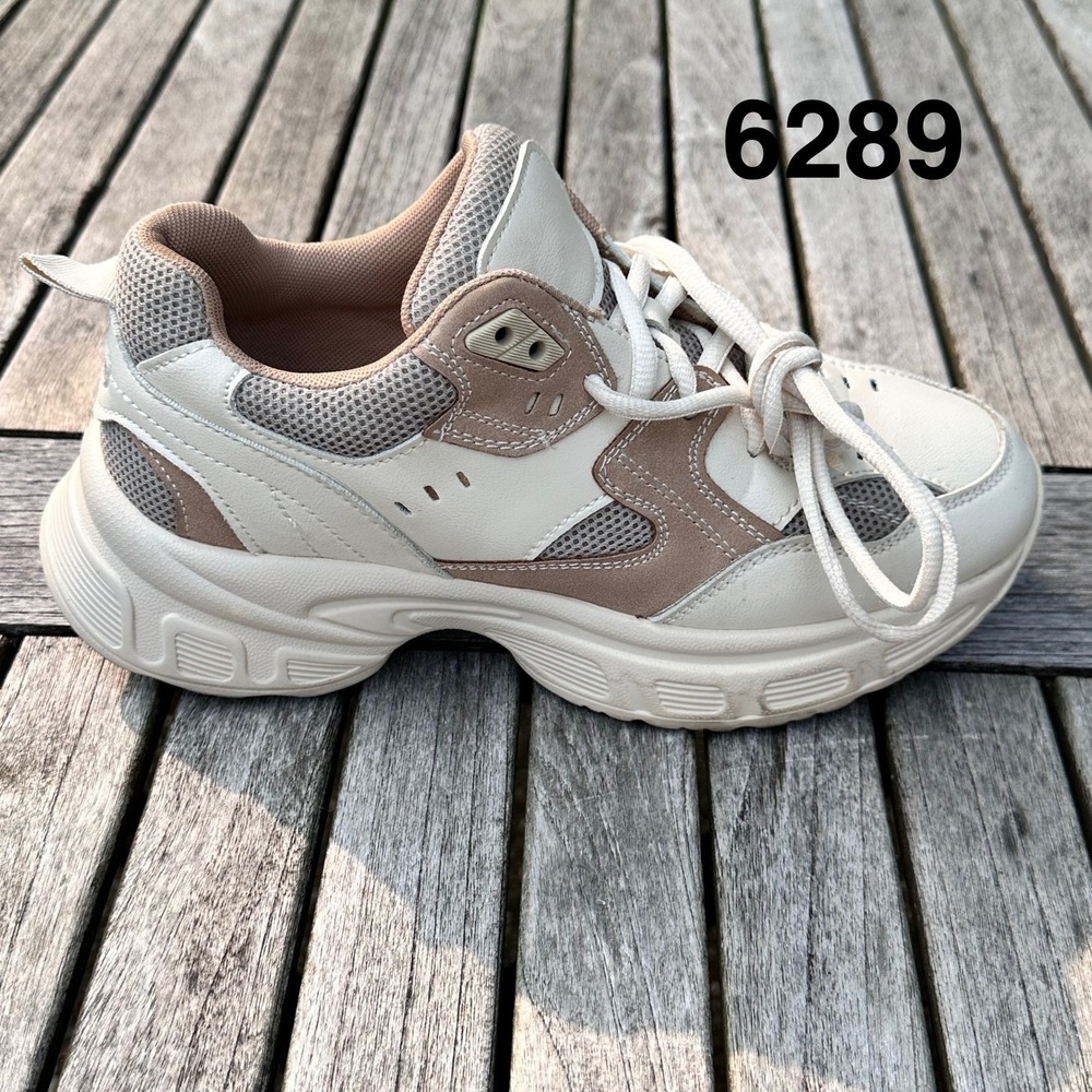 Strike Womens Chunky Platform Sneakers Cream Tan Beige Dad Shoes Size 7.5M